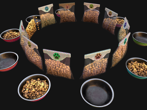 Food in a Bowl Cat Dog Pet Zoo Set 3D 모델