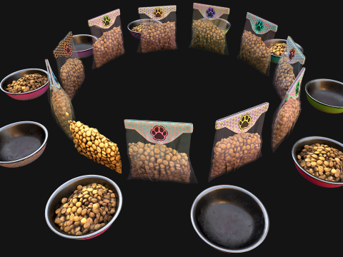 Food in a Bowl Cat Dog Pet Zoo Set 3D 모델