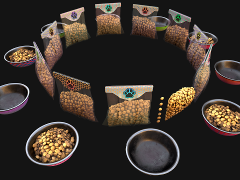 Food in a Bowl Cat Dog Pet Zoo Set 3D 모델