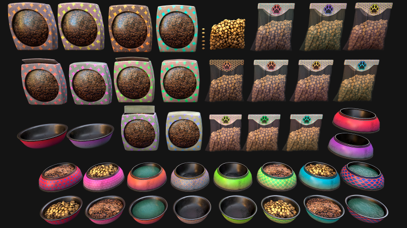 Food Water in a Bowl Dog Cat Pet Pack Flakes Treats 3D मॉडल .c4d .max .obj .3ds .fbx .stl .blend
