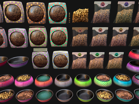 Food Water in a Bowl Dog Cat Pet Pack Flakes Treats Modello 3D