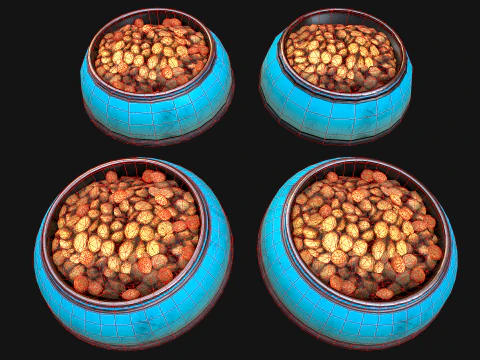 Food Water in a Bowl Dog Cat Pet Pack Flakes Treats 3D Model