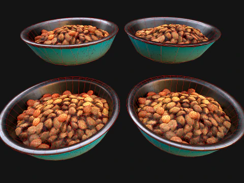 Food Water in a Bowl Dog Cat Pet Pack Flakes Treats 3D Model