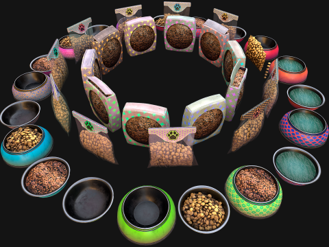 Food Water in a Bowl Dog Cat Pet Pack Flakes Treats 3D मॉडल