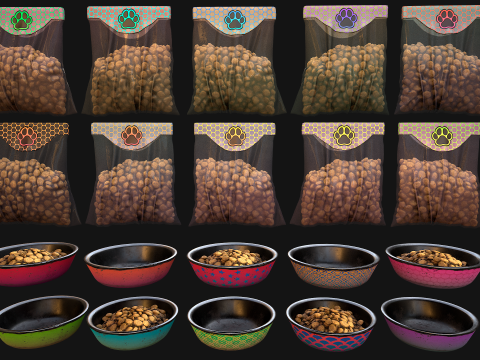 Food Water in a Bowl Dog Cat Pet Pack Flakes Treats 3D मॉडल