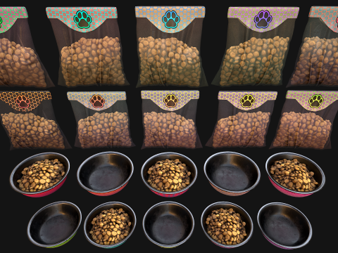 Food Water in a Bowl Dog Cat Pet Pack Flakes Treats 3D मॉडल