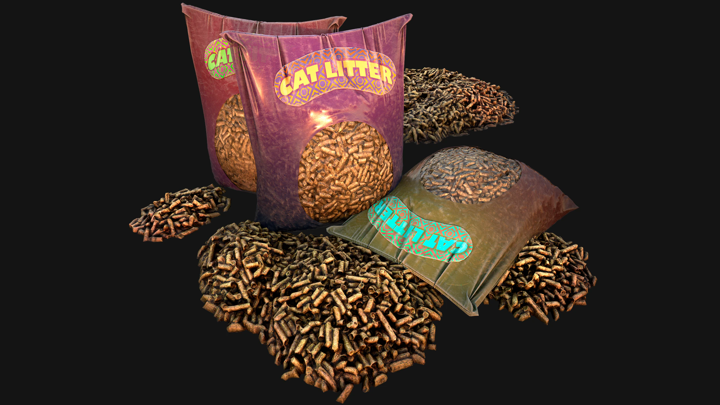 Cat Toilet Litter Filler Pet Set 3D Model .c4d .max .obj .3ds .fbx .stl .blend 
