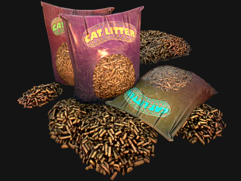 Ensemble pour animaux de compagnie de remplissage de liti&egrave;re de toilette pour chat Modèle 3D