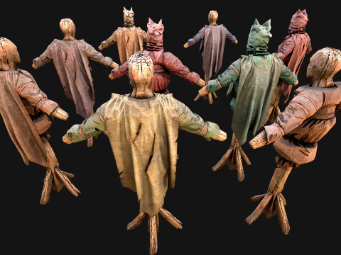 Medieval Wooden Fighting Dummy Mannequin Training Camp 3D Model