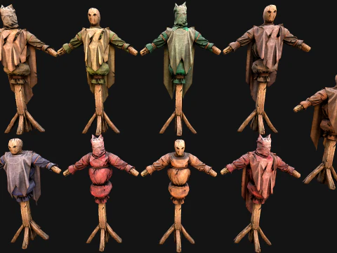 Medieval Wooden Fighting Dummy Mannequin Training Camp 3D Model