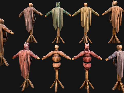 Medieval Wooden Fighting Dummy Mannequin Training Camp 3D Model