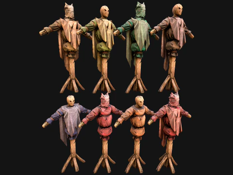 Medieval Wooden Fighting Dummy Mannequin Training Camp 3D Model