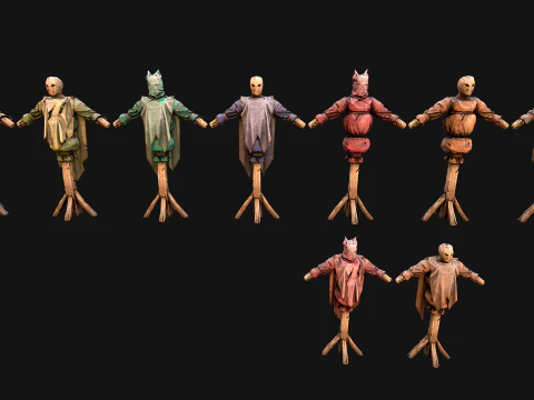 Medieval Wooden Fighting Dummy Mannequin Training Camp 3D Model