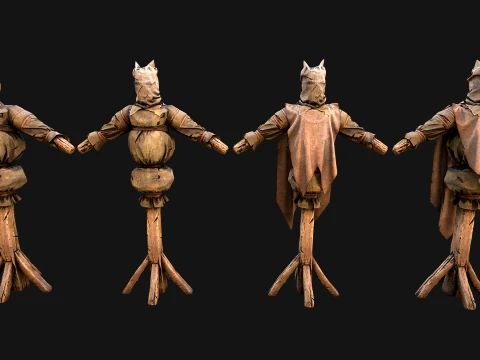 Medieval Wooden Fighting Dummy Mannequin Training Camp 3D Model