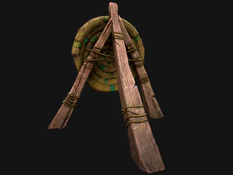 Straw Target Archer Combat Wooden Dummy Medieval Environment 3D Model