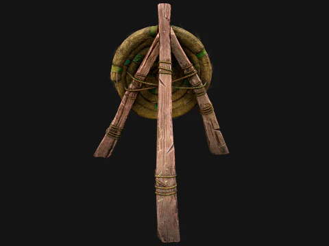 Straw Target Archer Combat Wooden Dummy Medieval Environment 3D Model