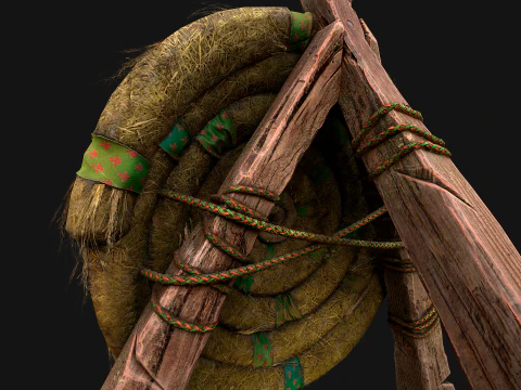 Straw Target Archer Combat Wooden Dummy Medieval Environment 3D Model