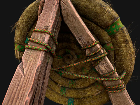 Straw Target Archer Combat Wooden Dummy Medieval Environment 3D Model