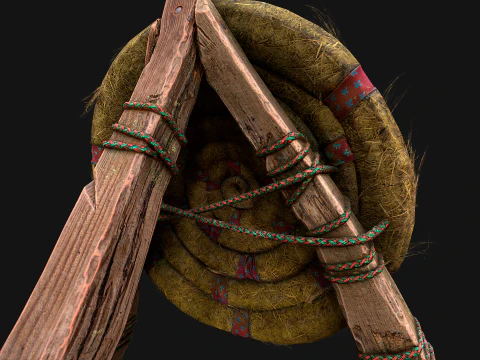 전투 사격장용 중세 나무 밀짚 표적 더미 3D 모델