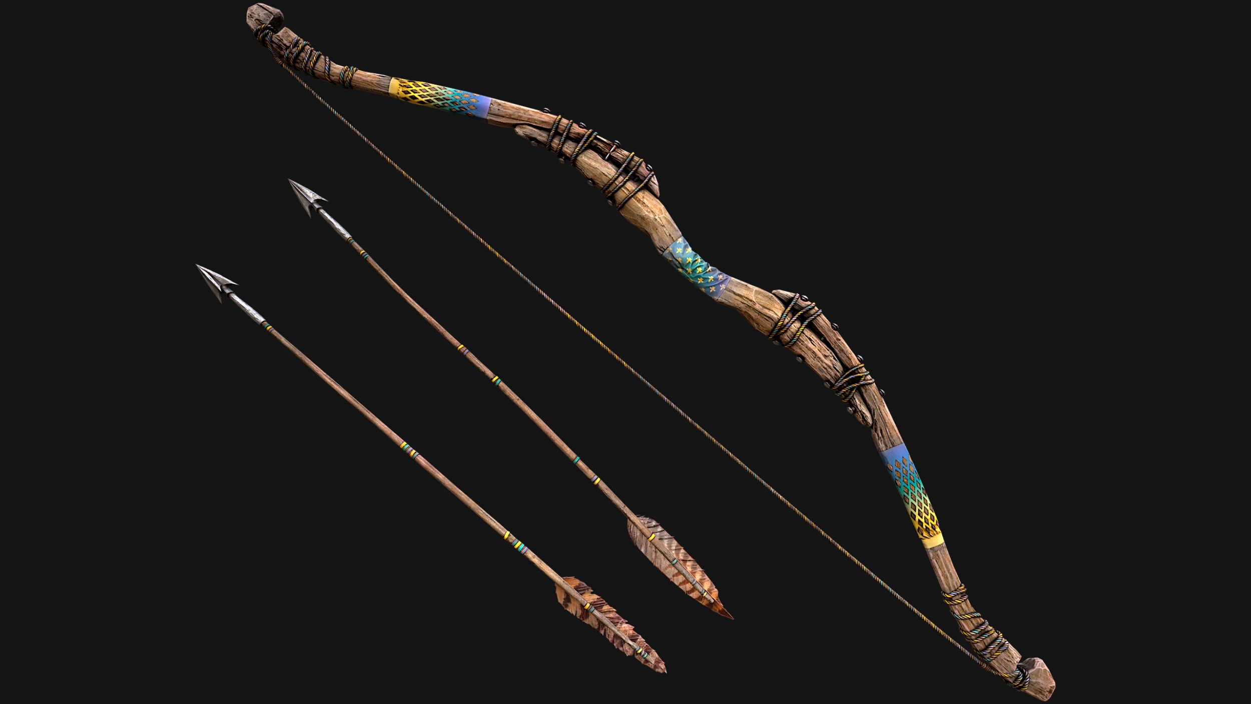 Medieval Wooden Bow Weapon archer 3D Model .c4d .max .obj .3ds .fbx .stl .blend 