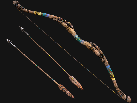 Medieval Wooden Bow Weapon archer 3D Model