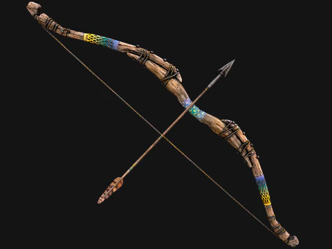 Medieval Wooden Bow Weapon archer 3D Model