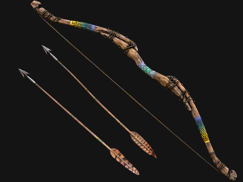 Medieval Wooden Bow Weapon archer 3D Model