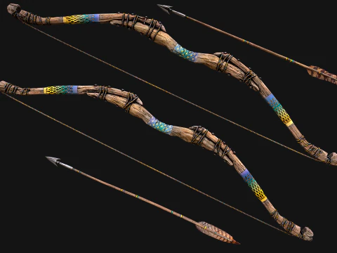 Medieval Wooden Bow Weapon archer 3D Model