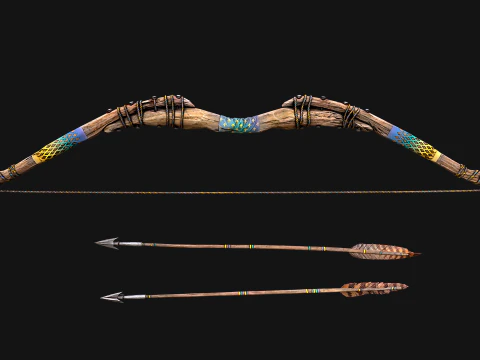 Medieval Wooden Bow Weapon archer 3D Model