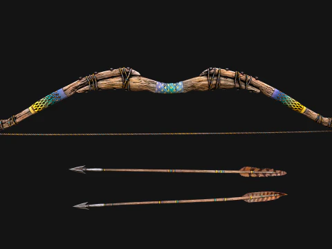Medieval Wooden Bow Weapon archer 3D Model