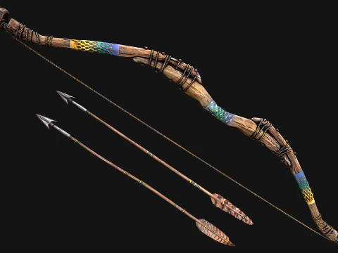 Medieval Wooden Bow Weapon archer 3D Model