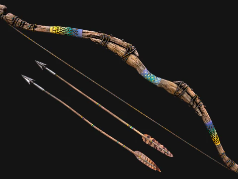 Medieval Wooden Bow Weapon archer 3D Model