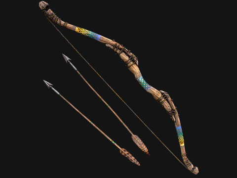 Medieval Wooden Bow Weapon archer 3D Model