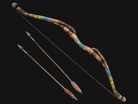Medieval Wooden Bow Weapon archer 3D Model