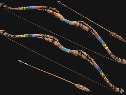 Medieval Wooden Bow Weapon archer 3D Model
