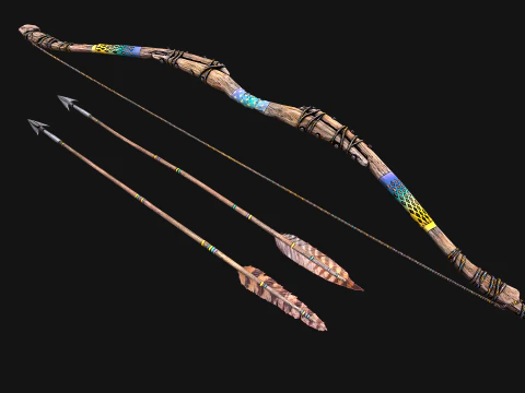 Medieval Wooden Bow Weapon archer 3D Model