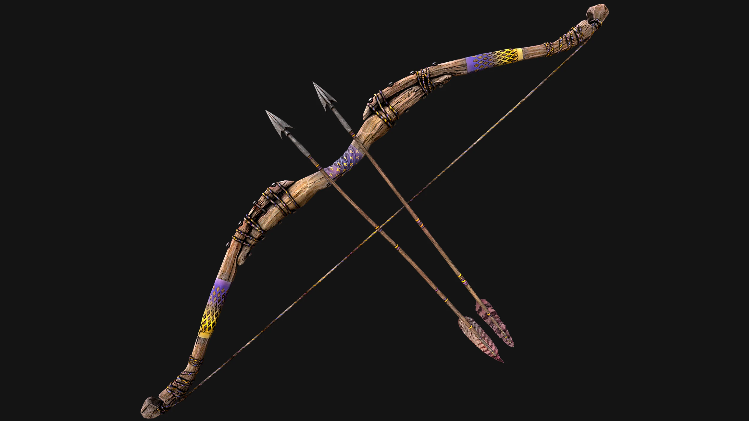 Medieval Wooden Bow Weapon Fair Shooter 3D Model .c4d .max .obj .3ds .fbx .stl .blend 