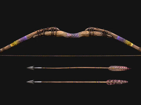 Medieval Wooden Bow Weapon Fair Shooter 3D Model