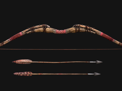 Medieval Wooden War Bow Archer Weapon Armory Model 3D