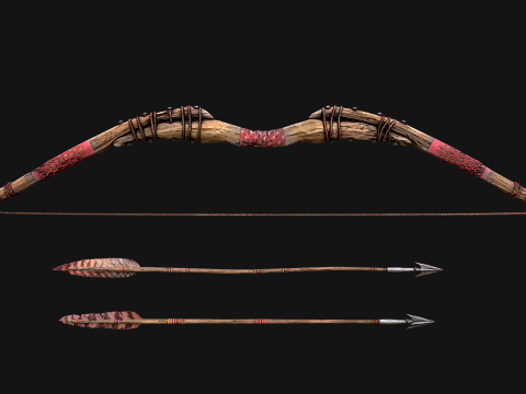 Medieval Wooden War Bow Archer Weapon Armory Model 3D