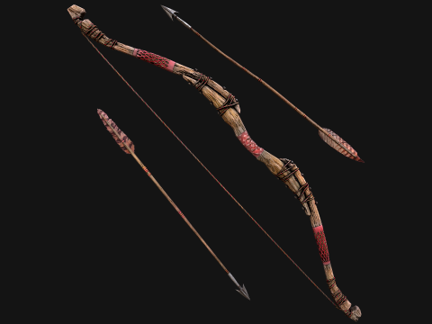 Medieval Wooden War Bow Archer Weapon Armory Model 3D