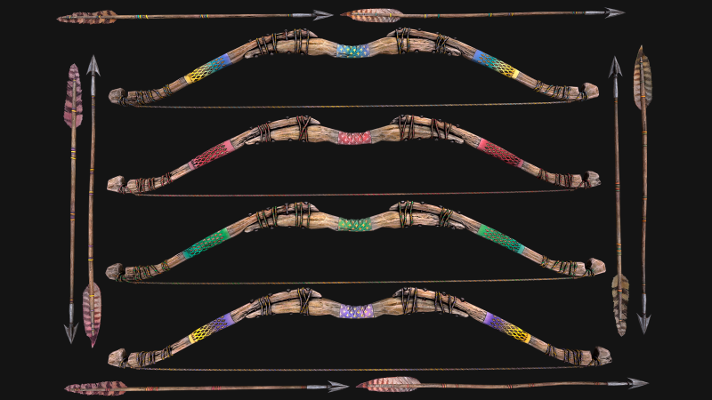 Medieval Wooden Bow Weapon Set 3D 모델 .c4d .max .obj .3ds .fbx .stl .blend 
