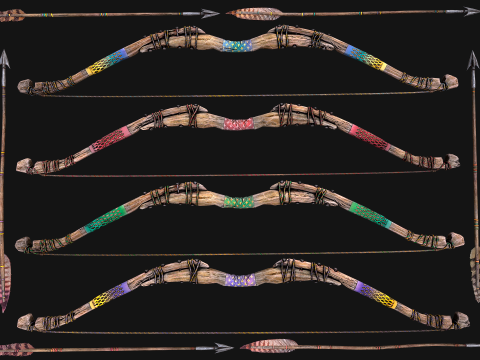 Medieval Wooden Bow Weapon Set 3D Model