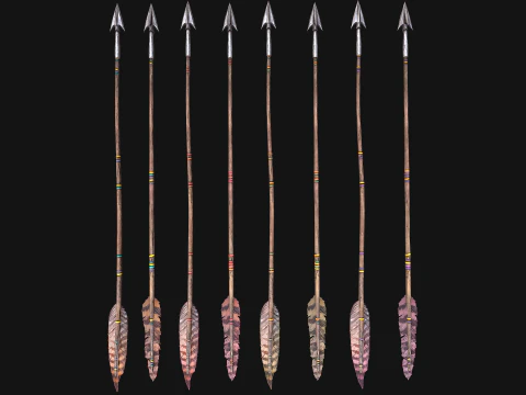 Medieval Wooden Bow Weapon Set 3D Model