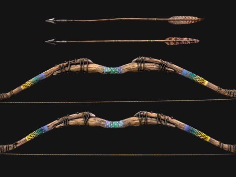 Medieval Wooden Bow Weapon Set 3D 모델