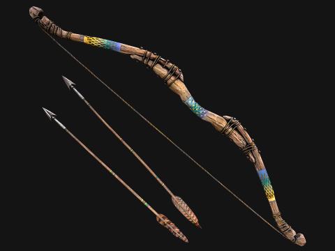 Medieval Wooden Bow Weapon Set 3D 모델