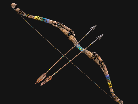 Medieval Wooden Bow Weapon Set 3D 모델