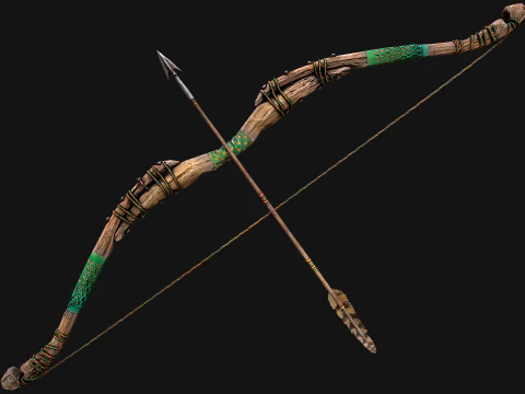 Medieval Wooden Bow Weapon Set 3D Model