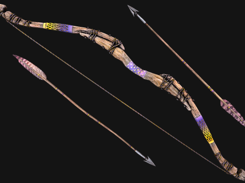 Medieval Wooden Bow Weapon Set 3D 모델