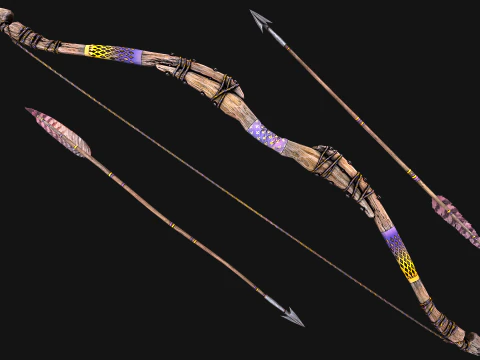 Medieval Wooden Bow Weapon Set 3D Model